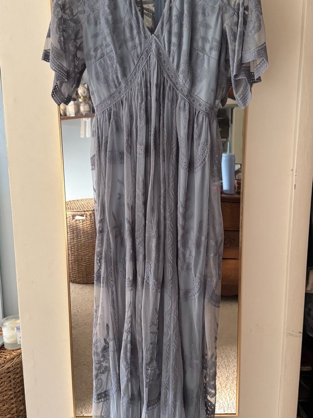 Light Blue Maxi Maternity Dress with Lace Trim
